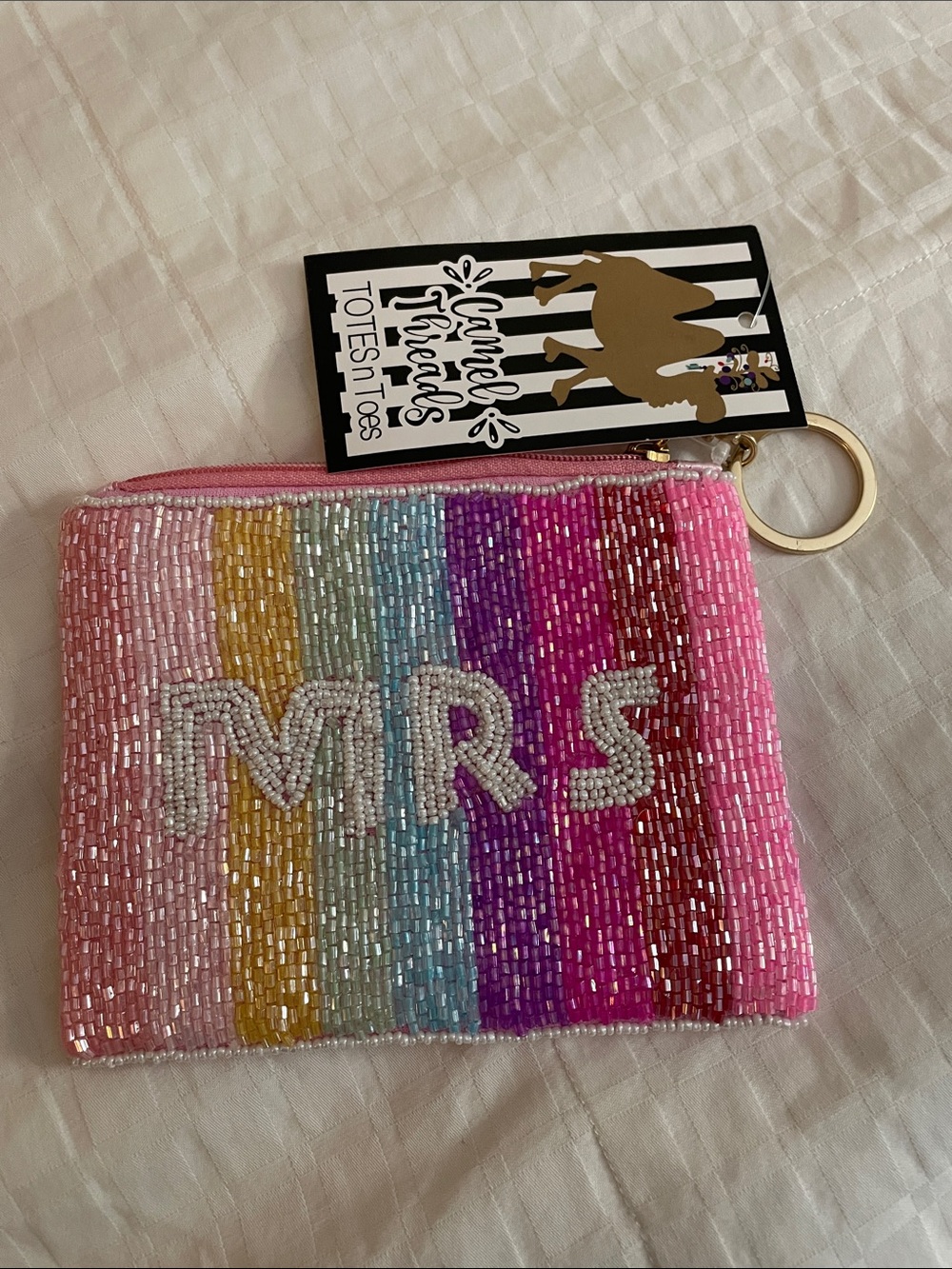 Beaded 'MRS' Rainbow Wristlet Pouch - Pink Multicolor